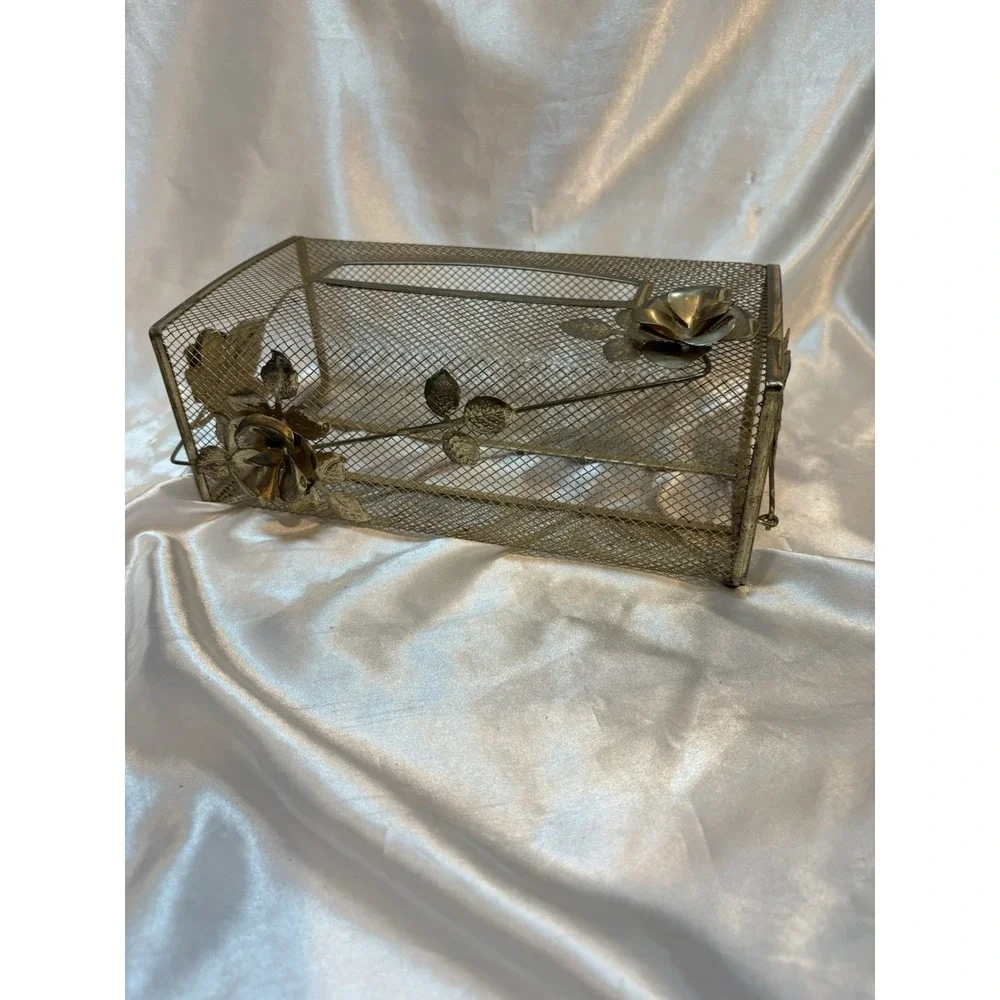 VTG Gold Tone Metal Mesh Tissue Box Holder Hollywood Regency 10 x 6